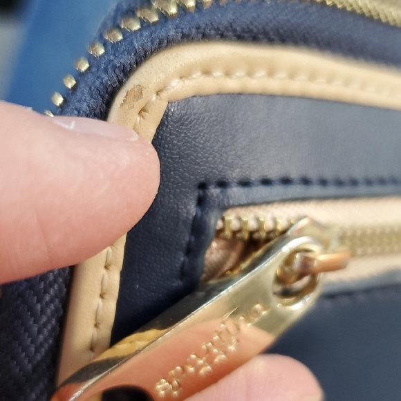 Spartina Navy and Yellow Green Leather Women's Wristlet Wallet - Picture 9 of 10